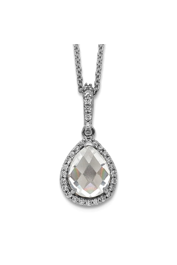 925 Sterling Silver Spring-Ring Cubic Zirconia Teardrop 18 Inch Necklace 18 Inch 11mm Wide Pendant Necklace for Women