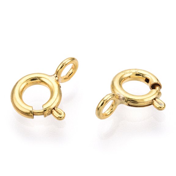 925 Sterling Silver Spring Ring Clasps with 925 Stamp Real 18K Gold Plated 9x5.5x1mm Hole: 1.6mm