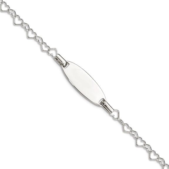 925 Sterling Silver Spring-Ring Lobster Claw Closure Polished Engraveable ID Love Heart Link Bracelet 5.5 Inch Identific
