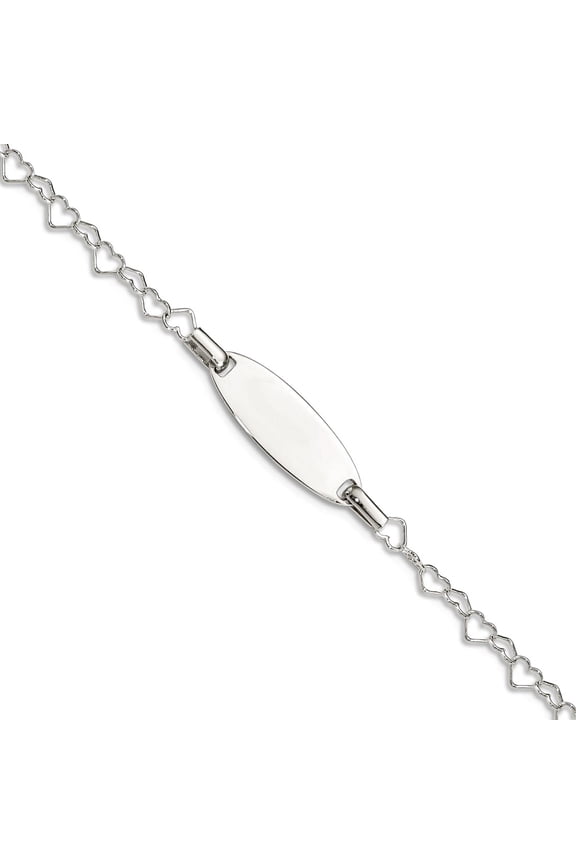 925 Sterling Silver Spring-Ring Lobster Claw Closure Polished Engraveable ID Love Heart Link Bracelet 5.5 Inch Identific