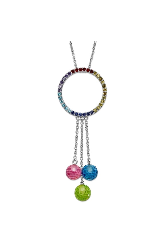 925 Sterling Silver Spring-Ring Multi-color Cubic Zirconia Necklace 18 Inch Pendant Necklace for Women