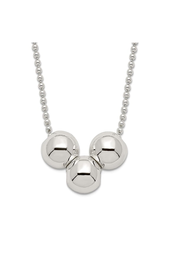 925 Sterling Silver Spring-Ring Polished 3 Bead Necklace 18 Inch 17mm Wide Pendant Necklace for Women