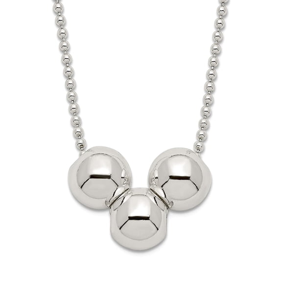 925 Sterling Silver Spring-Ring Polished 3 Bead Necklace 24 Inch 17mm Wide Pendant Necklace for Women
