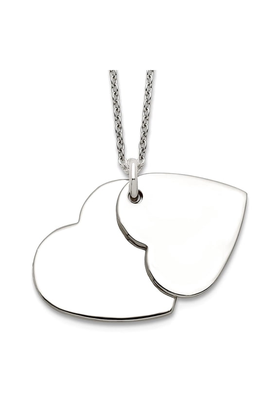 925 Sterling Silver Spring-Ring Polished Double Love Heart Necklace 18 Inch 18mm Wide Pendant Necklace for Women