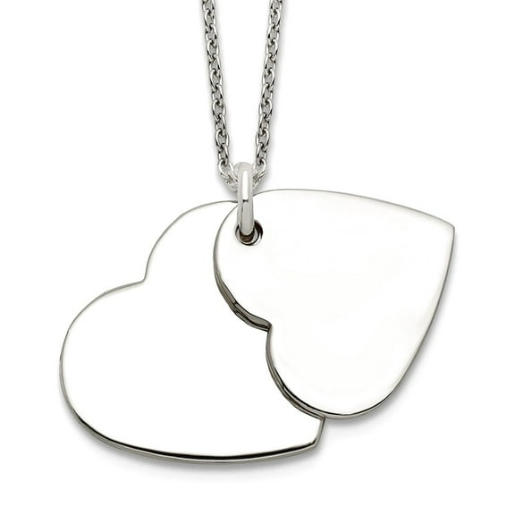 925 Sterling Silver Spring-Ring Polished Double Love Heart Necklace 18 Inch 18mm Wide Pendant Necklace for Women