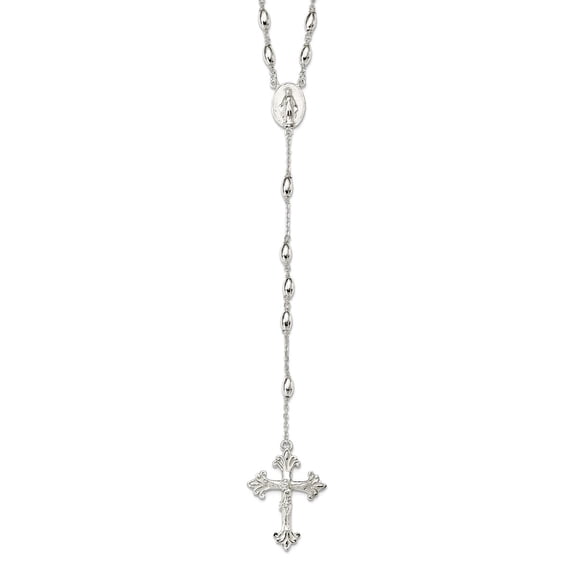 925 Sterling Silver Spring-Ring Polished Rosary Necklace 18 Inch Pendant Necklace for Women