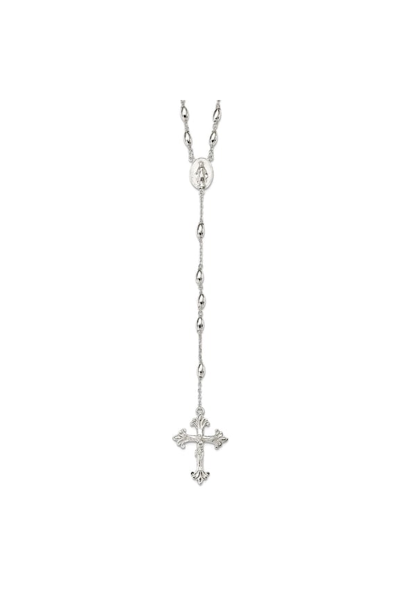 925 Sterling Silver Spring-Ring Polished Rosary Necklace 18 Inch Pendant Necklace for Women