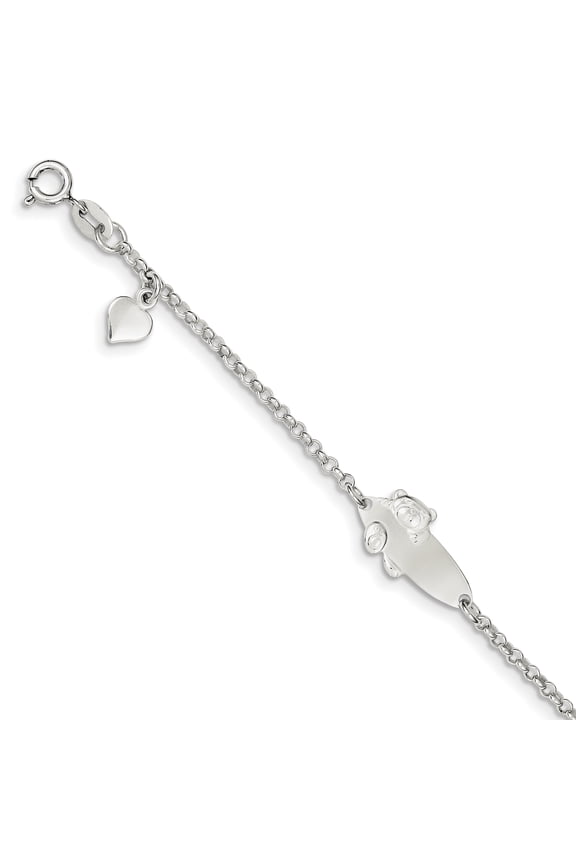 Sterling Silver Polished Childrens Teddy Bear 5in Plus 1in Ext ID Bracelet