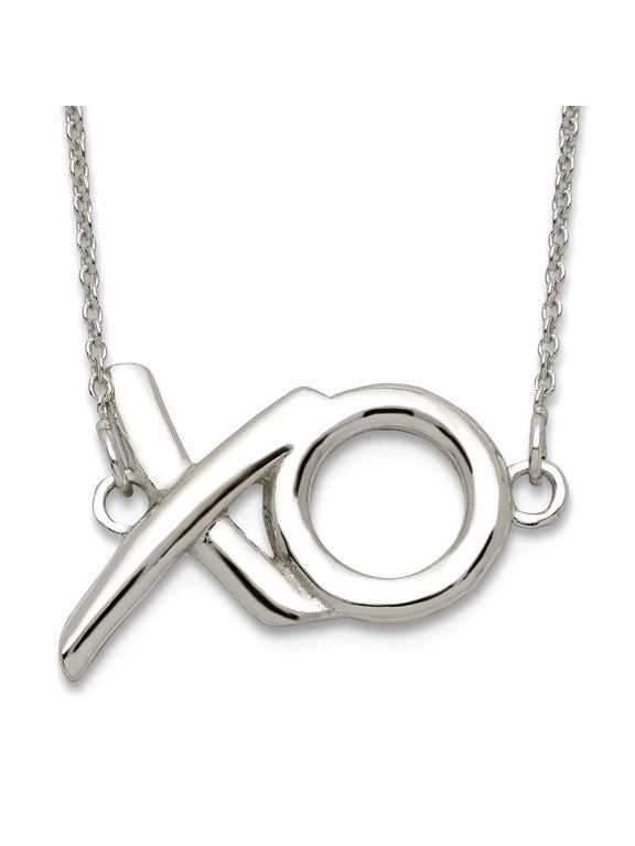 925 Sterling Silver Spring-Ring Polished Xo With 2in. Ext. Necklace 16 Inch 26mm Wide Pendant Necklace for Women