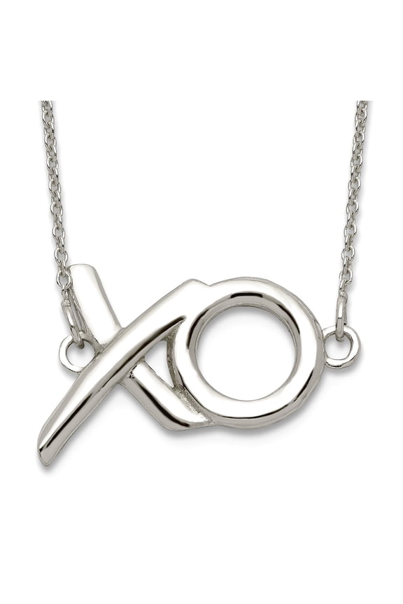 925 Sterling Silver Spring-Ring Polished Xo With 2in. Ext. Necklace 16 Inch 26mm Wide Pendant Necklace for Women