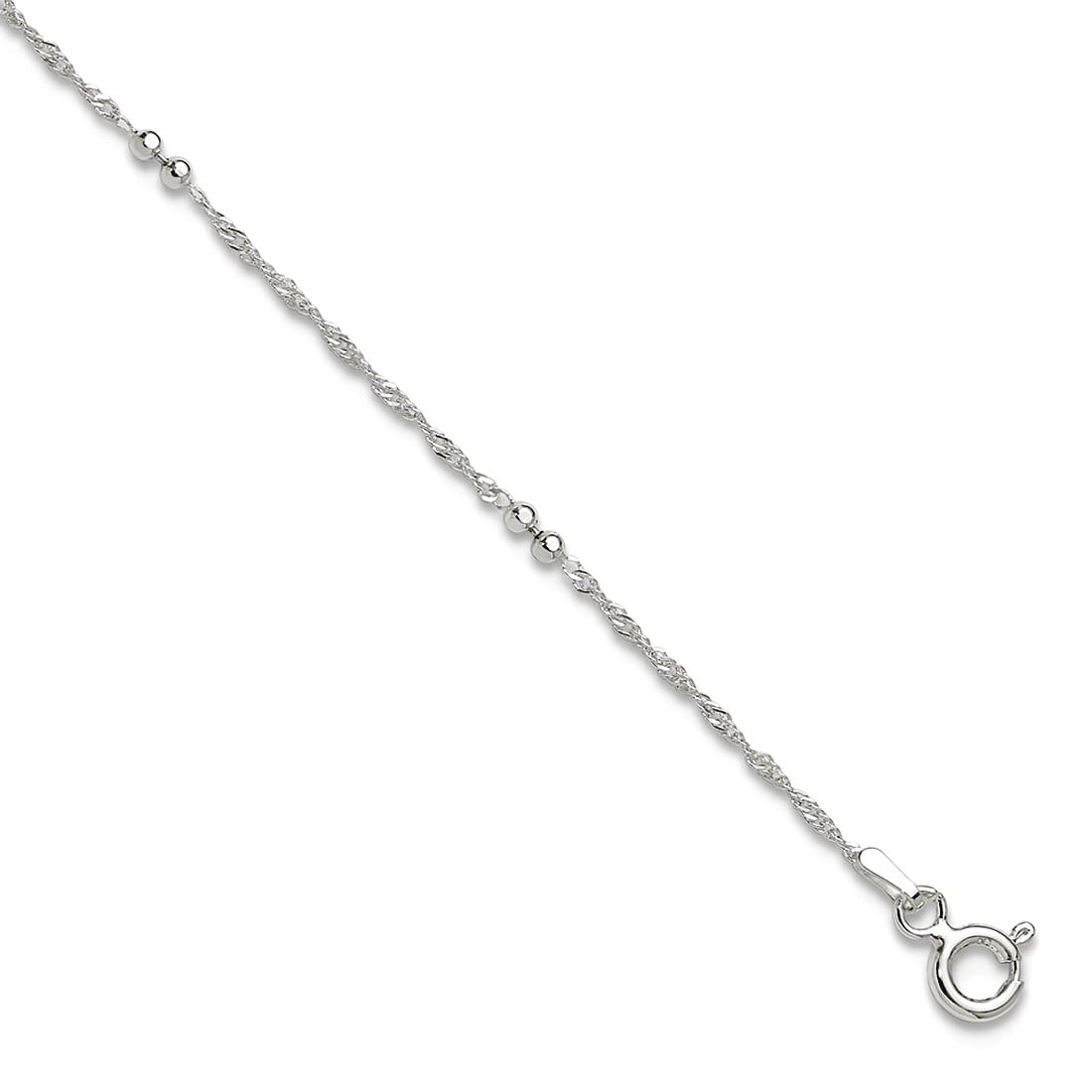 925 Sterling Silver Spring-Ring With 1inch Ext. Anklet 10 Inch 1mm Wide Anklet for Women - 1.3 Grams