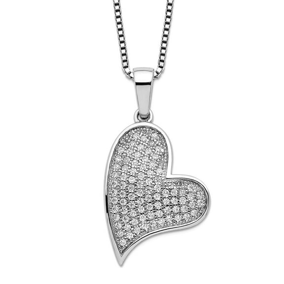925 Sterling Silver Spring-Ring and Cubic Zirconia Brilliant Embers Love Heart Necklace 18 Inch Pendant Necklace for Wom