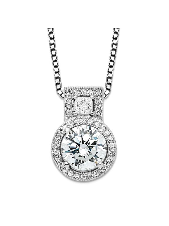 925 Sterling Silver Spring-Ring and Cubic Zirconia Brilliant Embers Necklace 18 Inch 12mm Wide Pendant Necklace for Wome