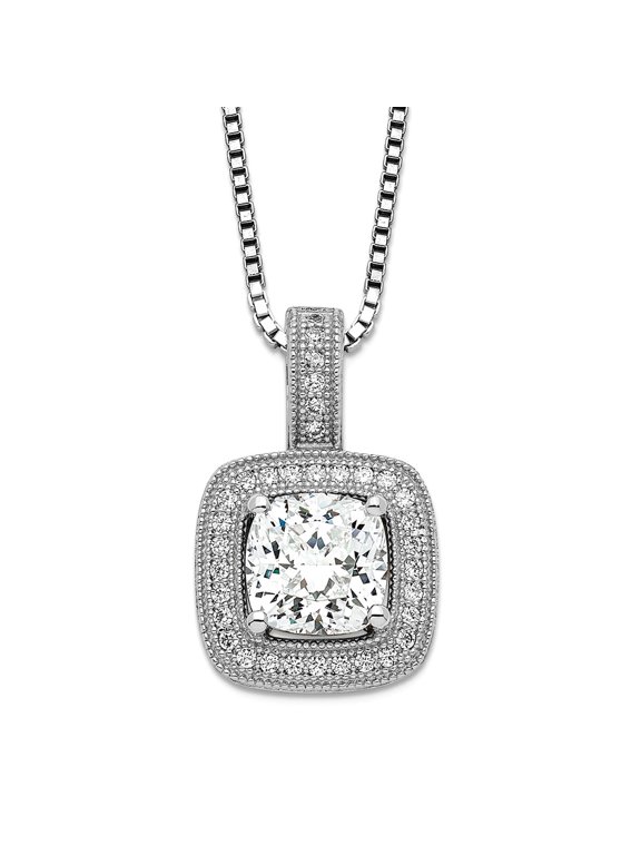 925 Sterling Silver Spring-Ring and Cubic Zirconia Brilliant Embers Necklace 18 Inch Pendant Necklace for Women
