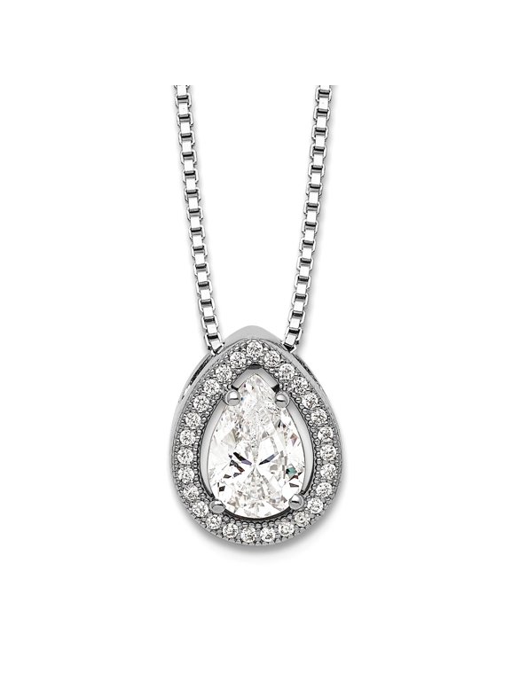 925 Sterling Silver Spring-Ring and Cubic Zirconia Brilliant Embers Teardrop Necklace 18 Inch Pendant Necklace for Women