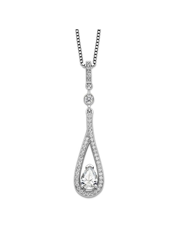 925 Sterling Silver Spring-Ring and Cubic Zirconia Brilliant Embers Teardrop Necklace 18 Inch Pendant Necklace for Women