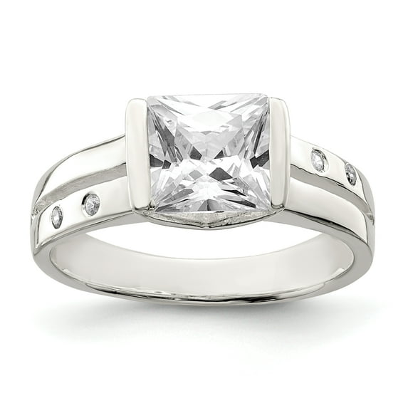 925 Sterling Silver Square Cubic Zirconia Ring Size 8
