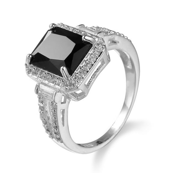 925 Sterling Silver Square Cut Black Onyx Wedding Engagement Ring Cocktail Rings Black Cubic Zirconia Simulated Diamond Anniversary Promise Wedding Band Engagement Ring