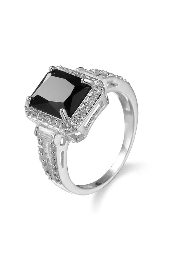 925 Sterling Silver Square Cut Black Onyx Wedding Engagement Ring Cocktail Rings Black Cubic Zirconia Simulated Diamond Anniversary Promise Wedding Band Engagement Ring