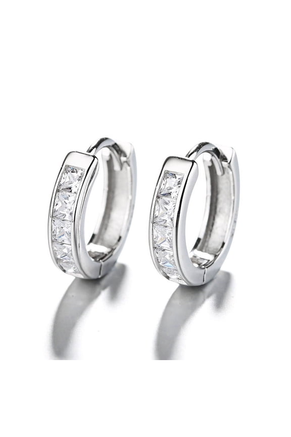 925 Sterling Silver Square Diamond Small Huggie Hoop Earrings Women