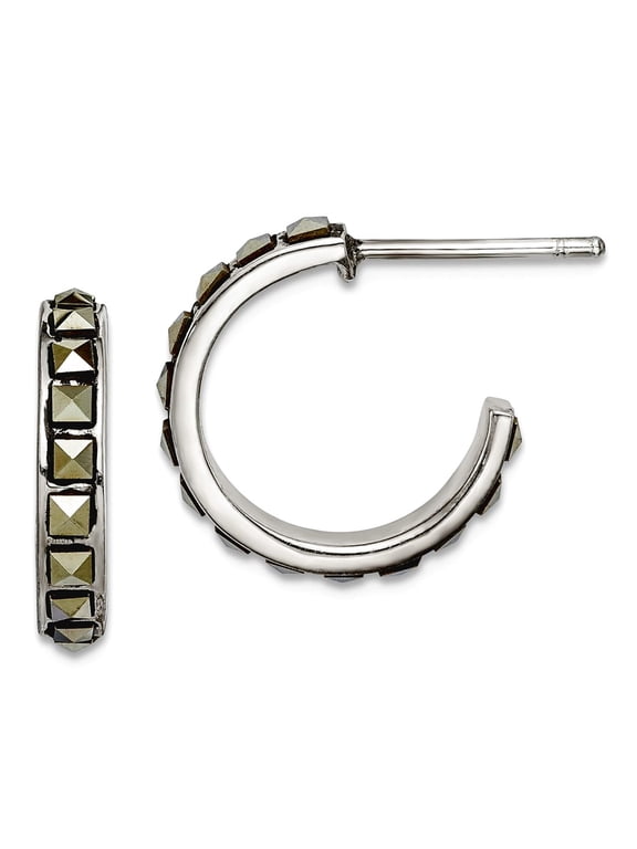 925 Sterling Silver Square Marcasite 15x3.5 Hoop Post Earrings 16.5x16.22mm Wide 3.18mm Thick Hoop Earring for Women