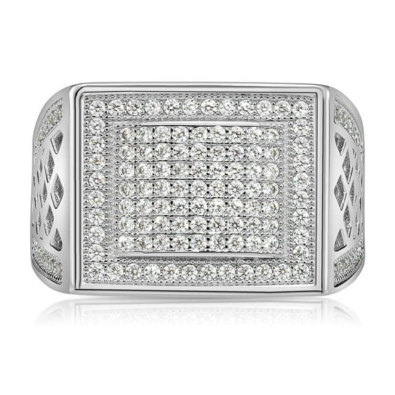 Tilo Jewelry Solid 925 Sterling Silver Pave Square Signet Ring Statement Pinky Ring | Size 9 | Classic Ring for Men