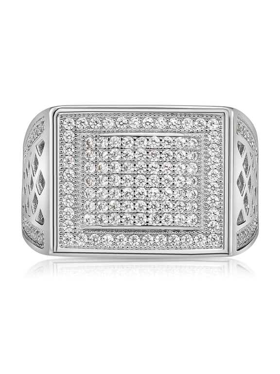 Solid 925 Sterling Silver Pave Square Signet Ring Statement Pinky Ring | Size 9 | Classic Ring for Men