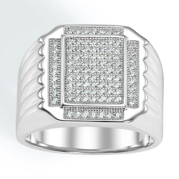 Tilo Jewelry Solid 925 Sterling Silver Pave Square Signet Ring, Statement Pinky Wedding Band Ring | Size 9 | Classic Engagement Ring for Men