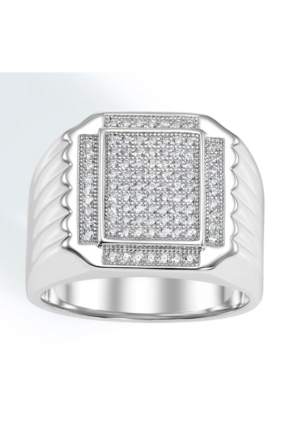 Solid 925 Sterling Silver Pave Square Signet Ring, Statement Pinky Wedding Band Ring | Size 9 | Classic Engagement Ring for Men