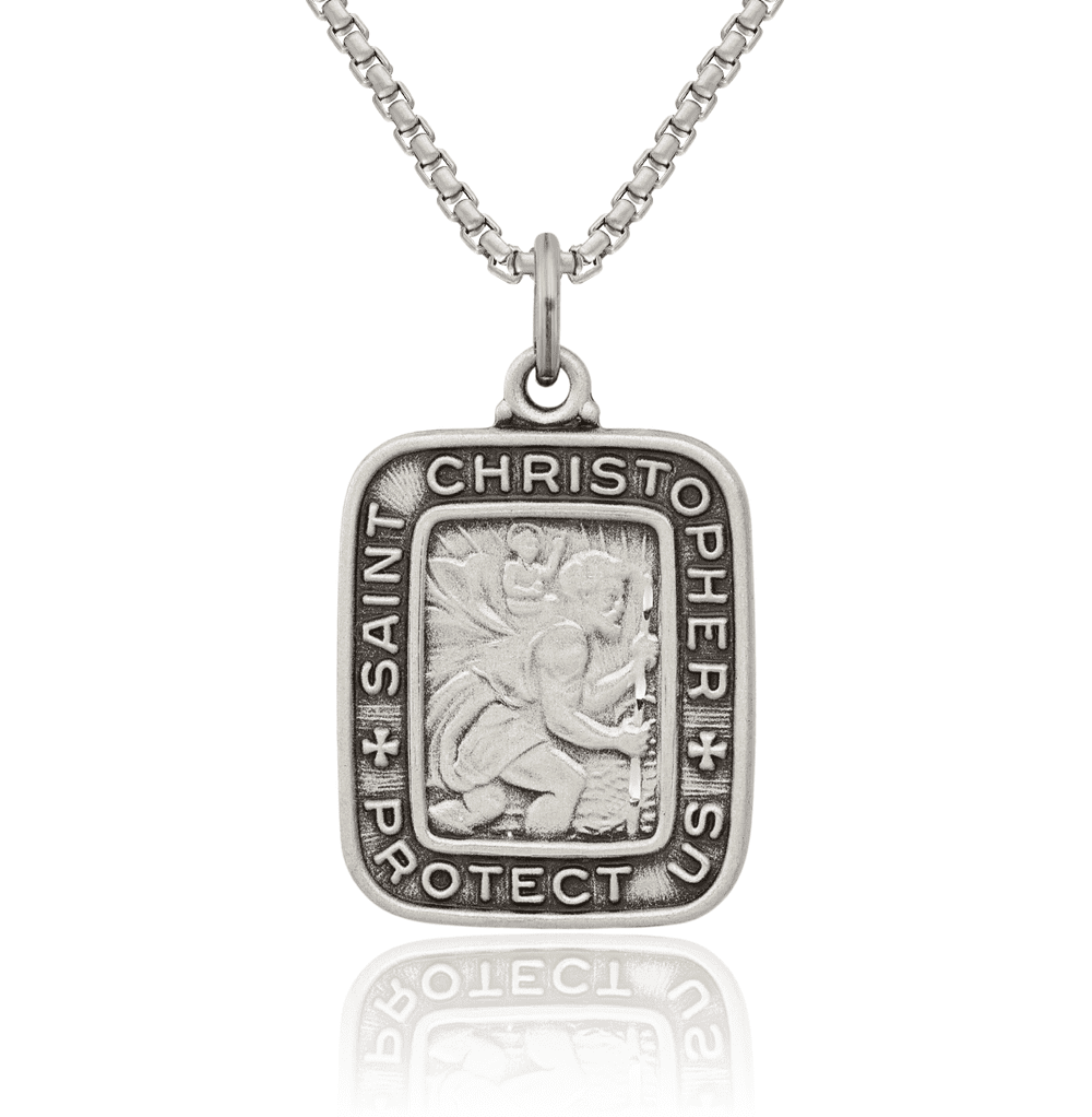 925 Sterling Silver Vintage Square Saint Christopher Medal Patron of ...