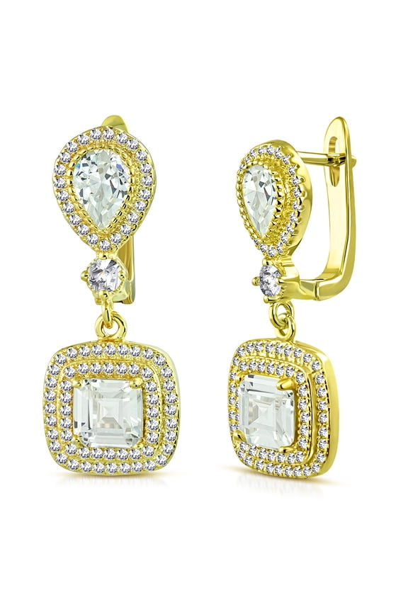 925 Sterling Silver Square Teardrop CZ Drop Dangle Earrings, 1.15"