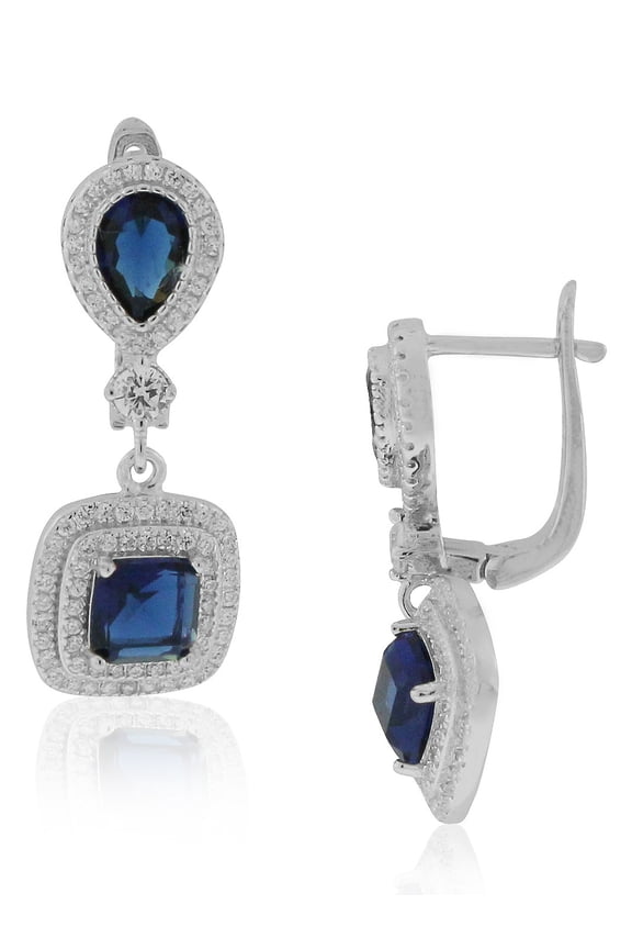 925 Sterling Silver Square Teardrop Multicolor CZ Drop Dangle Earrings, 1.15"