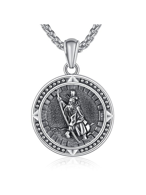St Christopher Necklace 925 Sterling Silve Protection Medal Religious Jewelry Gift Men Women