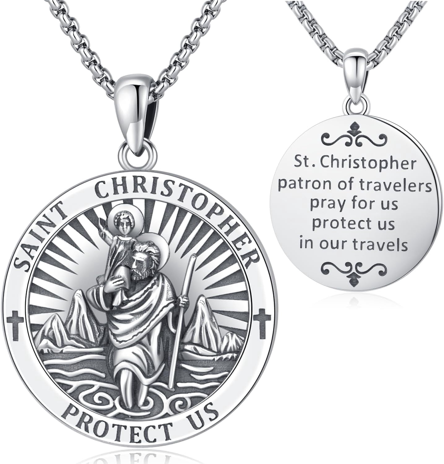 925 Sterling Silver St Christopher Necklace - Protect Me and Lead Me ...