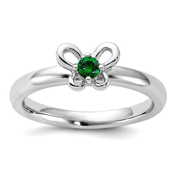 925 Sterling Silver Stackable Created Emerald Ring Size 10 Stackable Ring for Women
