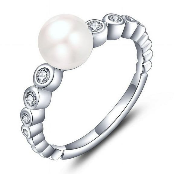 925 Sterling Silver Stackable Expressions 7mm White Freshwater Cultured Pearl Ring Size 9 Jewelry for Women