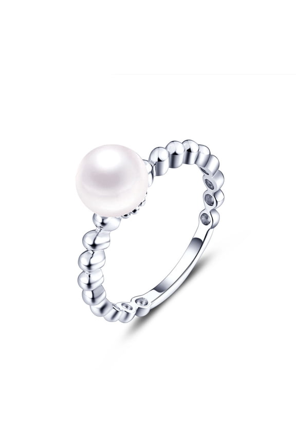 925 Sterling Silver Stackable Expressions 8mm White Freshwater Cultured Pearl Ring Size 10 Jewelry for Women