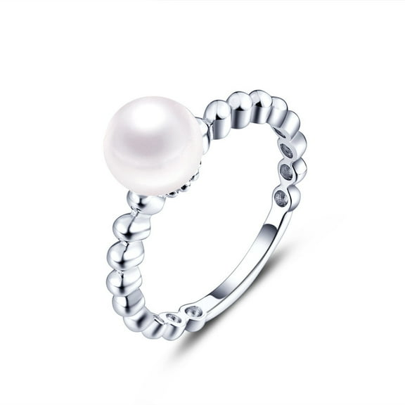 925 Sterling Silver Stackable Expressions 8mm White Freshwater Cultured Pearl Ring Size 9 Jewelry for Women
