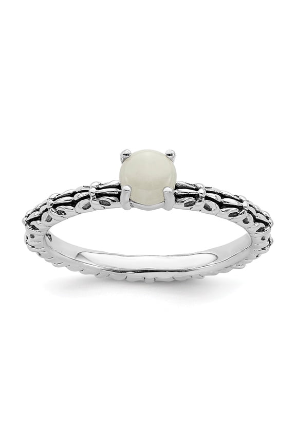 925 Sterling Silver Stackable Expressions Antiqued White Agate Ring Size: 10; for Adults and Teens; for Women and Men