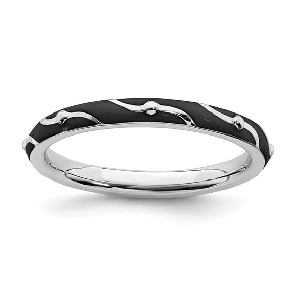 925 Sterling Silver Stackable Expressions Black Enamel Ring S:6