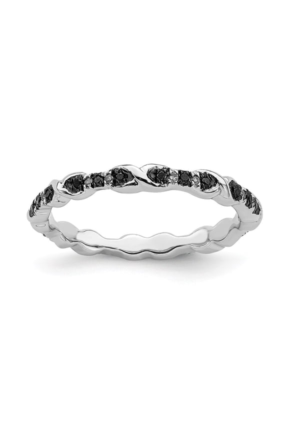 925 Sterling Silver Stackable Expressions Black & White Diamond Ring Size: 7; for Adults and Teens; for Women and Men