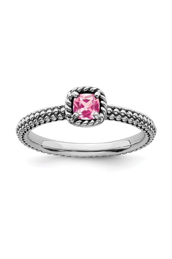925 Sterling Silver Stackable Expressions Checker-cut Pink Tourmaline Ring Size: 9; for Adults and Teens; for Women and Men