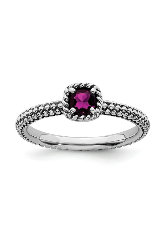 925 Sterling Silver Stackable Expressions Checker-cut Rhodolite Garnet Ring Size: 7; for Adults and Teens; for Women and Men