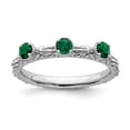 thumbnail image 1 of 925 Sterling Silver Stackable Expressions Created Emerald Three Stone Ring Size: 8; for Adults and Teens; for Women and Men, 1 of 5