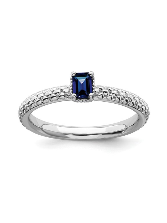 925 Sterling Silver Stackable Expressions Created Sapphire Single Stone Ring Size: 6; for Adults and Teens; for Women and Men