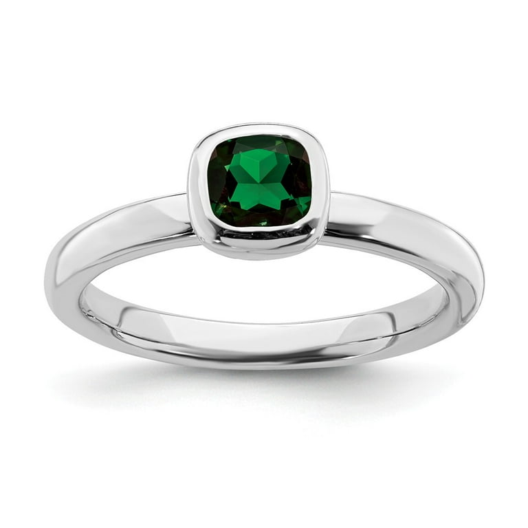 Sterling Silver Stackable Expressions Cushion Cut Cr. Emerald Ring Sterling Silver Stackable Expressions Cushion Cut Cr. Emerald Ring