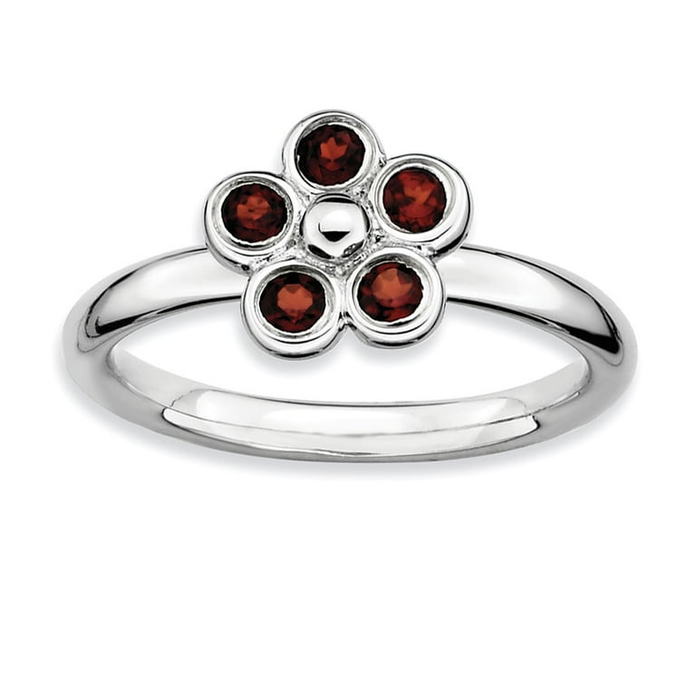 Sterling Silver Stackable Expressions Garnet Flower Ring Sterling Silver Stackable Expressions Garnet Flower Ring