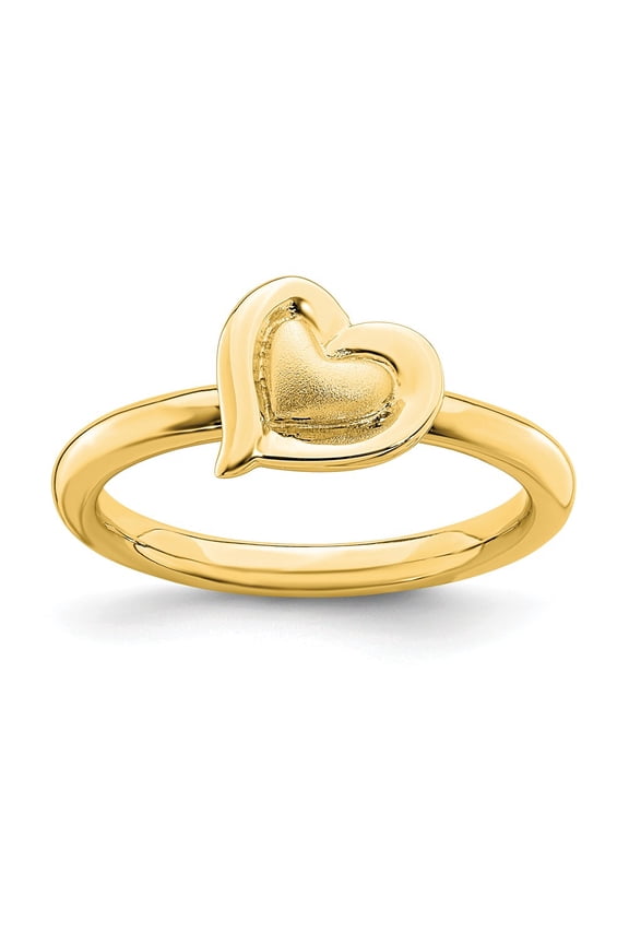 925 Sterling Silver Stackable Expressions Gold-plated Heart Ring Size: 8; for Adults and Teens; for Women and Men