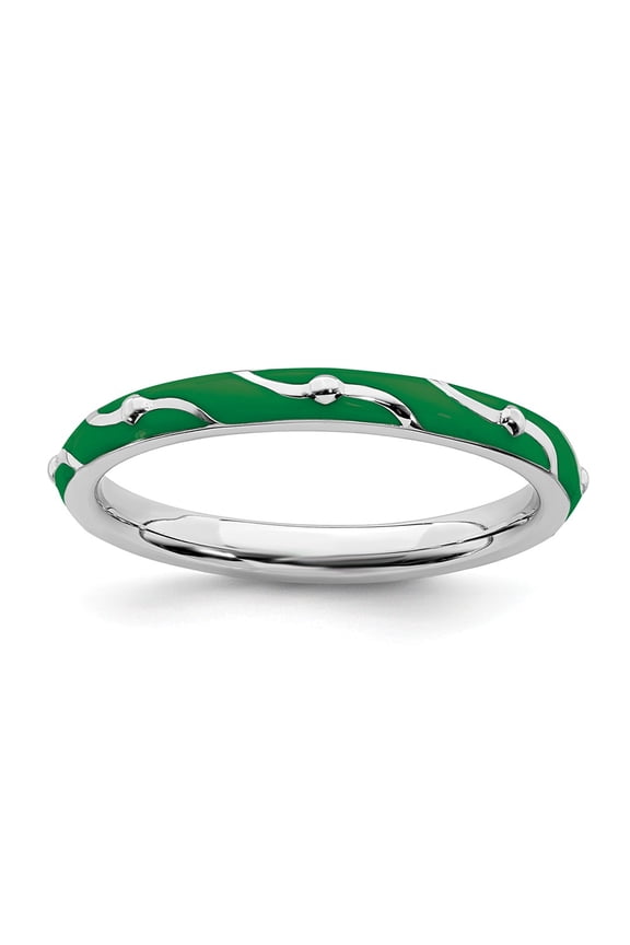 925 Sterling Silver Stackable Expressions Green Enamel Ring Size: 8; for Adults and Teens; for Women and Men