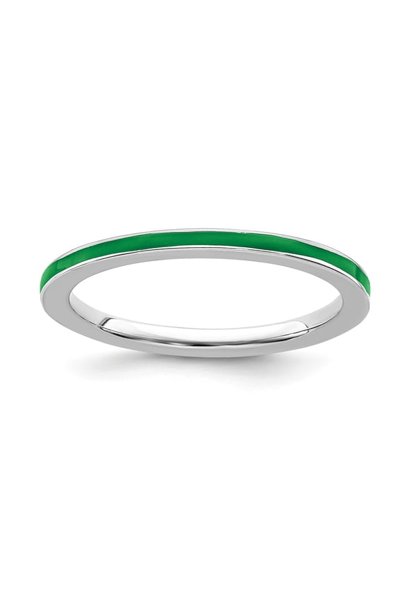 925 Sterling Silver Stackable Expressions Green Enameled 1.5mm Ring Size: 9; for Adults and Teens; for Women and Men